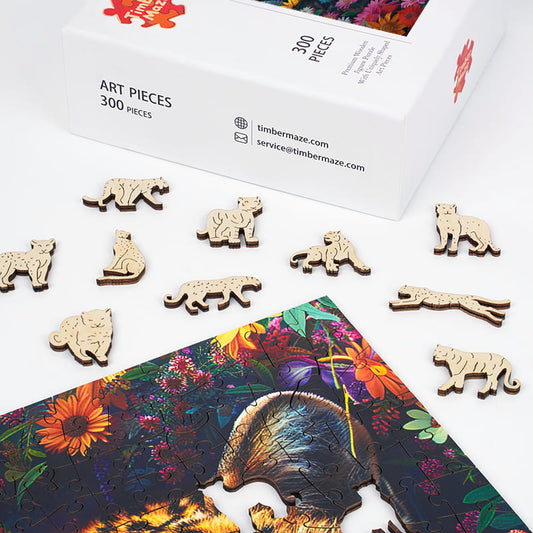Leopard and Flowers - Wooden Jigsaw Puzzle