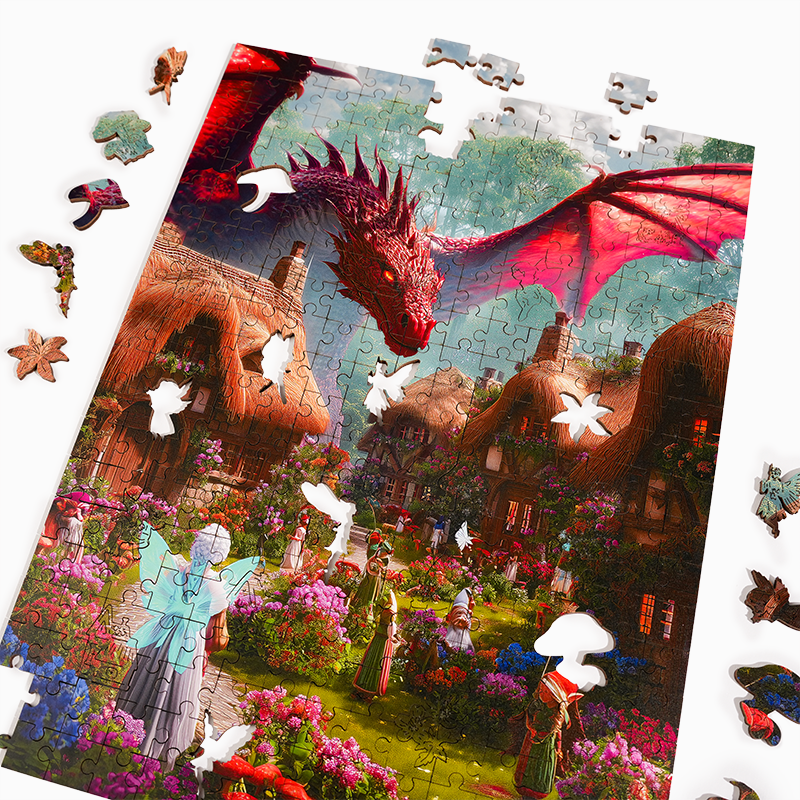 Dragon's Fairytale Village - Wooden Jigsaw Puzzle