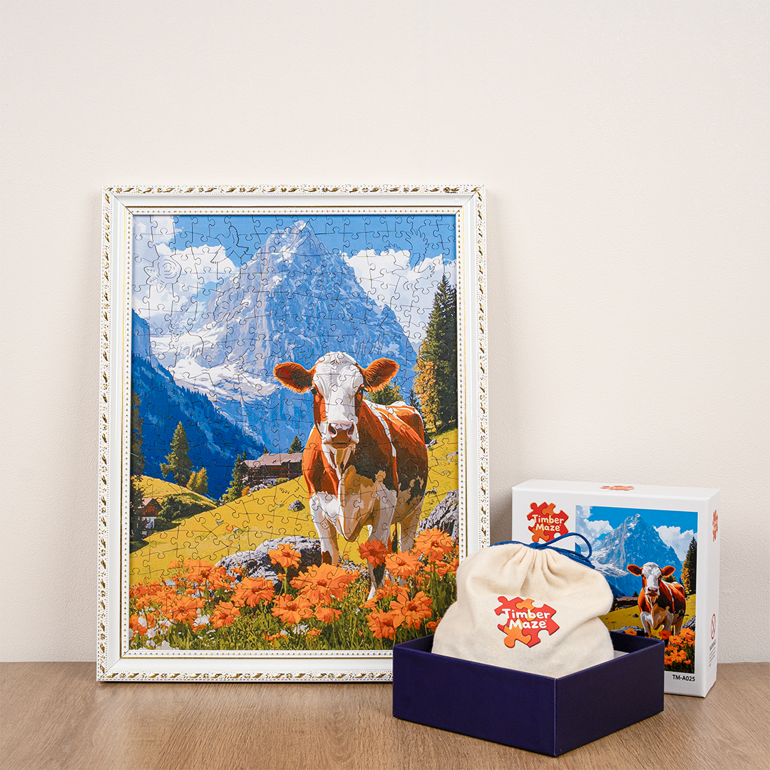 Swiss Diary Cow - Wooden Jigsaw Puzzle