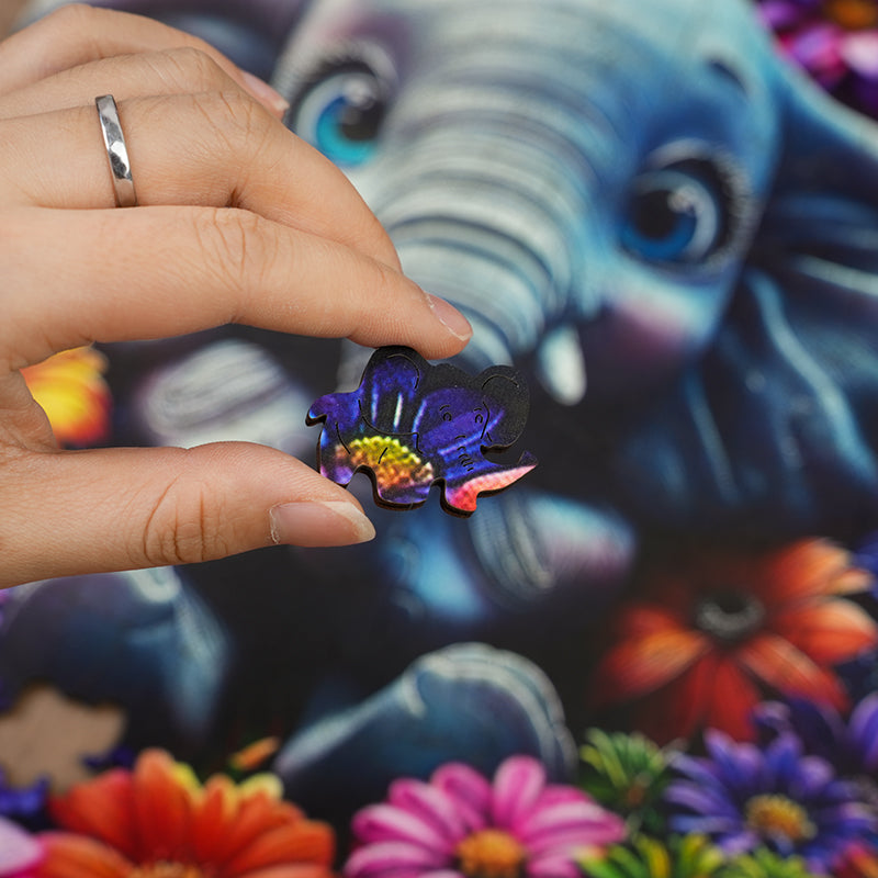Baby Elephant with Flowers - Wooden Jigsaw Puzzle
