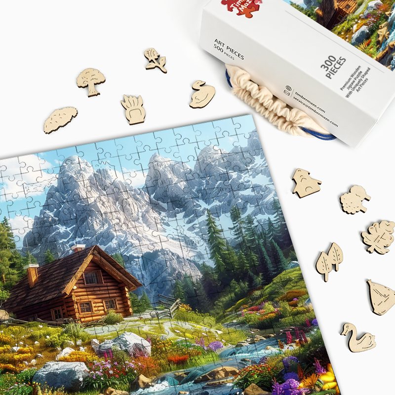 Floral Valley Cabin - Wooden Jigsaw Puzzle