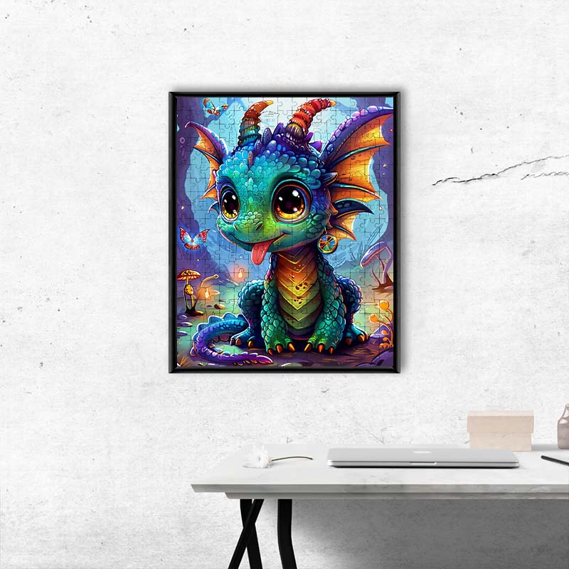 Playful Baby Dragon in Enchanted Forest - Wooden Jigsaw Puzzle