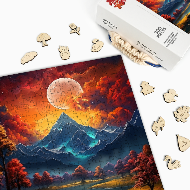 Lunar Mountain Glow - Wooden Jigsaw Puzzle