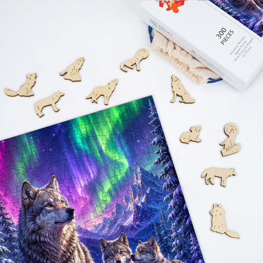 Aurora Wolf Family - Wooden Jigsaw Puzzle