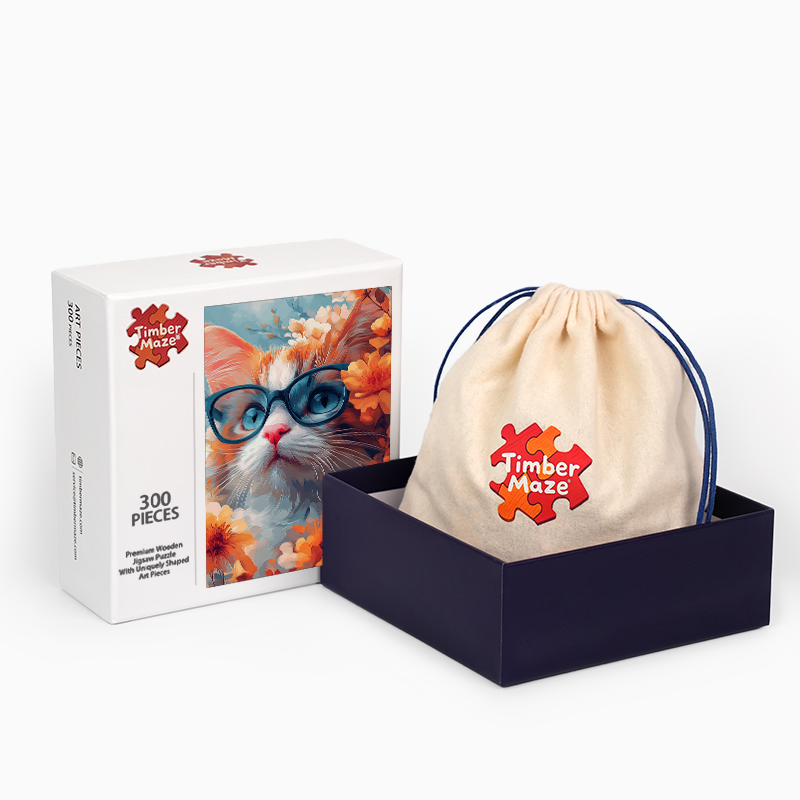 Cat with Glasses - Wooden Jigsaw Puzzle