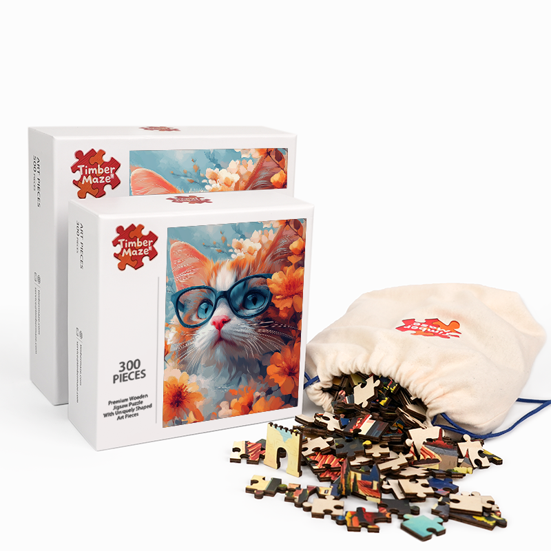 Cat with Glasses - Wooden Jigsaw Puzzle