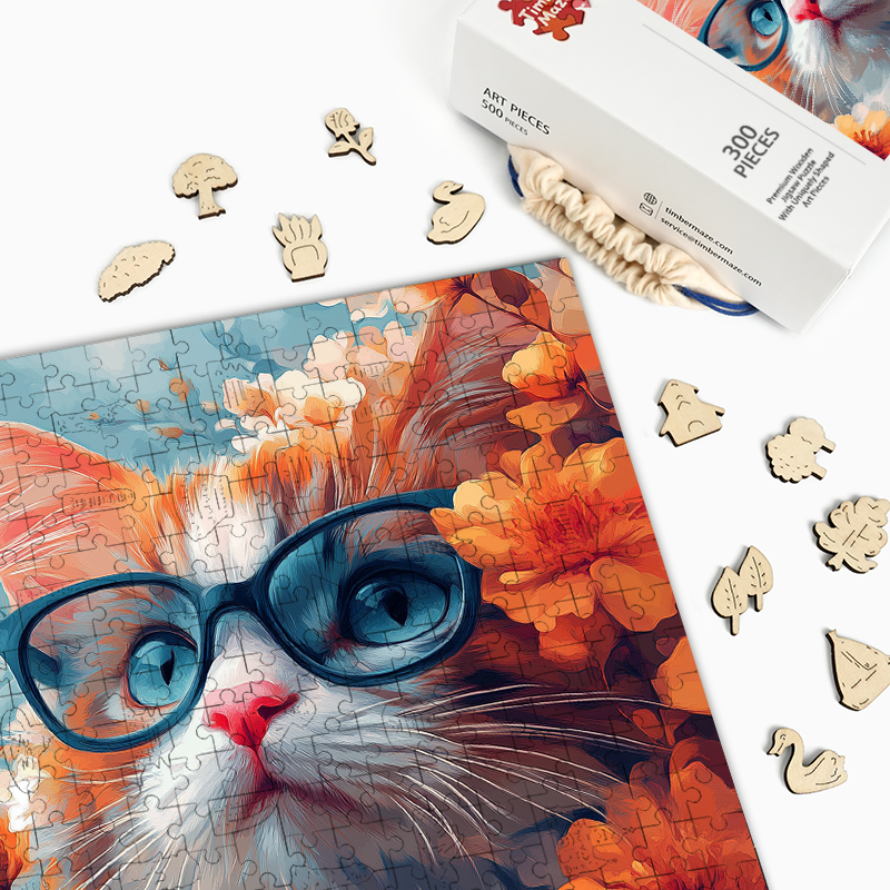 Cat with Glasses - Wooden Jigsaw Puzzle