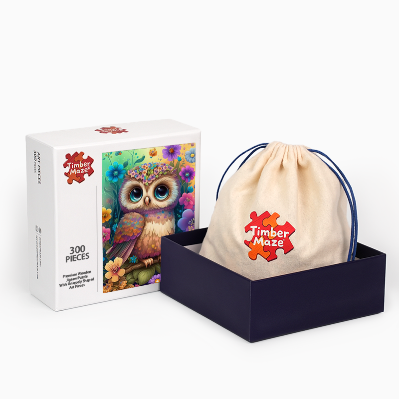Cute fluffy baby owl - Wooden Jigsaw Puzzle