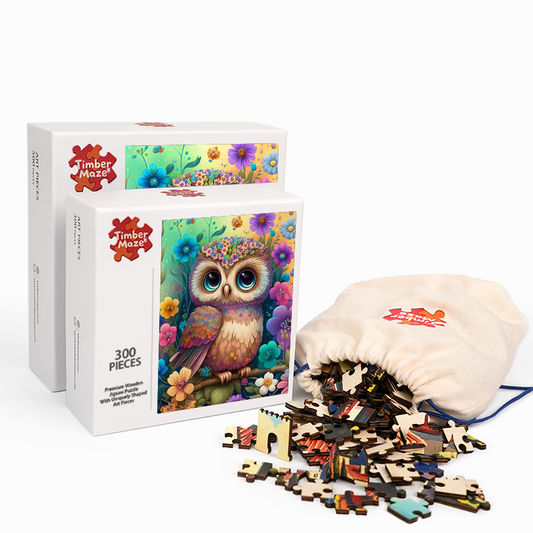 Cute fluffy baby owl - Wooden Jigsaw Puzzle