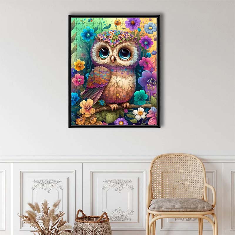 Cute fluffy baby owl - Wooden Jigsaw Puzzle