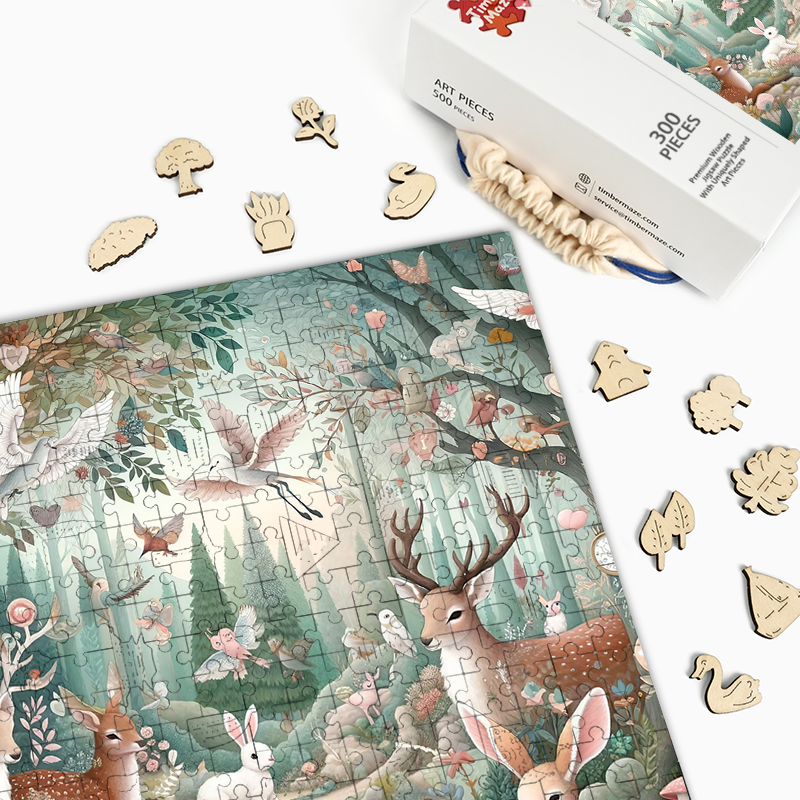 Different magical forest christmas - Wooden Jigsaw Puzzle