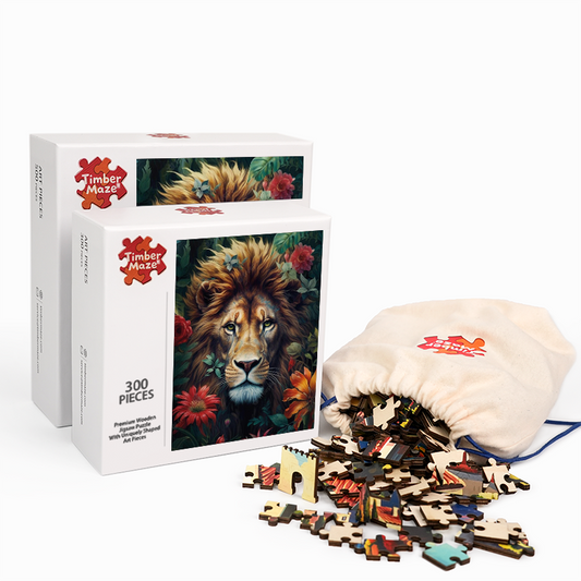 Foliage And Fury Lion - Wooden Jigsaw Puzzle