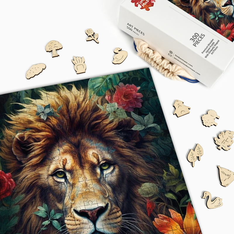 Foliage And Fury Lion - Wooden Jigsaw Puzzle