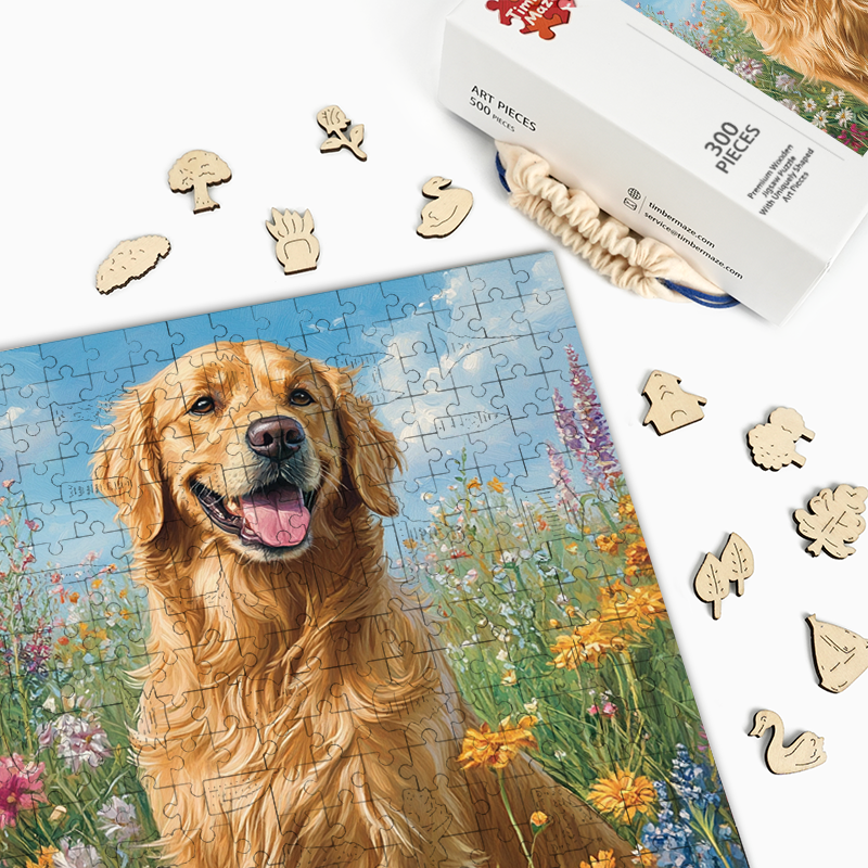 Golden Retriever In The Sun - Wooden Jigsaw Puzzle