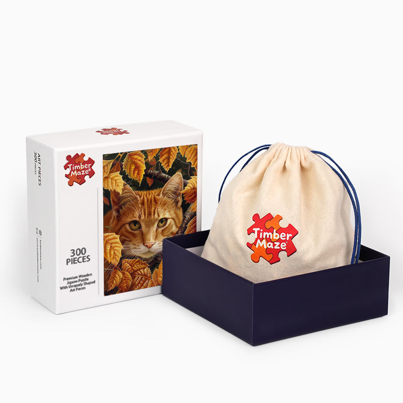 Leaves & Cat - Wooden Jigsaw Puzzle