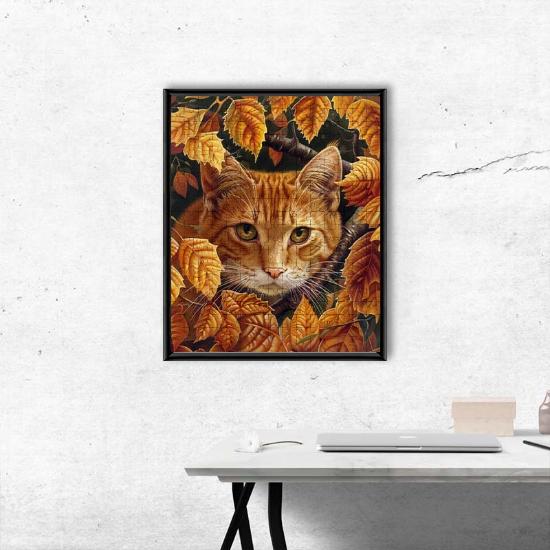 Leaves & Cat - Wooden Jigsaw Puzzle
