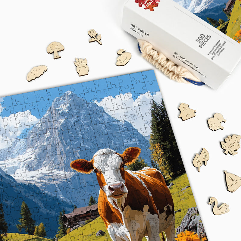 Swiss Diary Cow - Wooden Jigsaw Puzzle