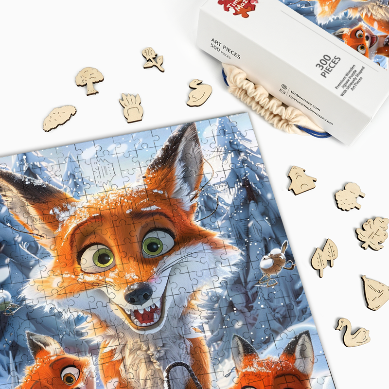 Winter Fox Family Fun - Wooden Jigsaw Puzzle