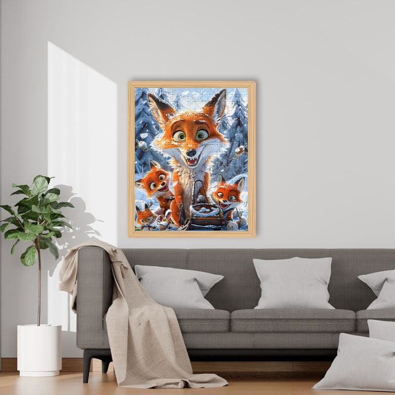 Winter Fox Family Fun - Wooden Jigsaw Puzzle