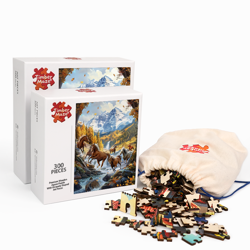 Wild Horses of Autumn Valley - Wooden Jigsaw Puzzle
