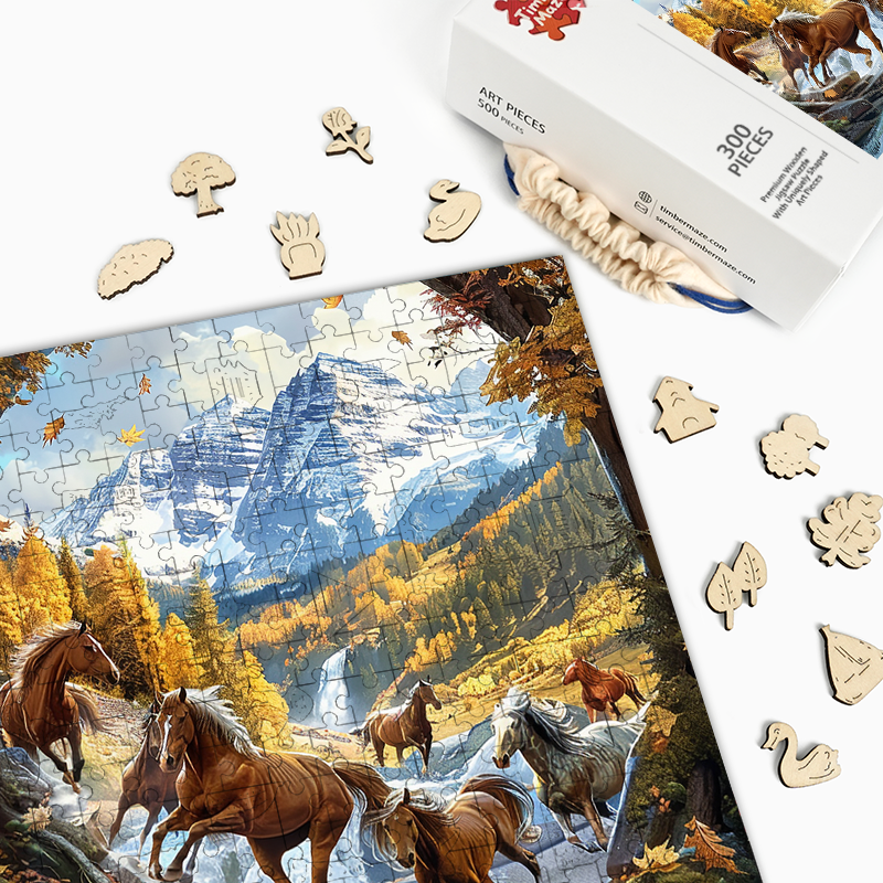 Wild Horses of Autumn Valley - Wooden Jigsaw Puzzle