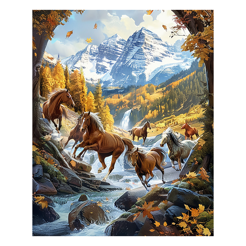 Wild Horses of Autumn Valley - Wooden Jigsaw Puzzle