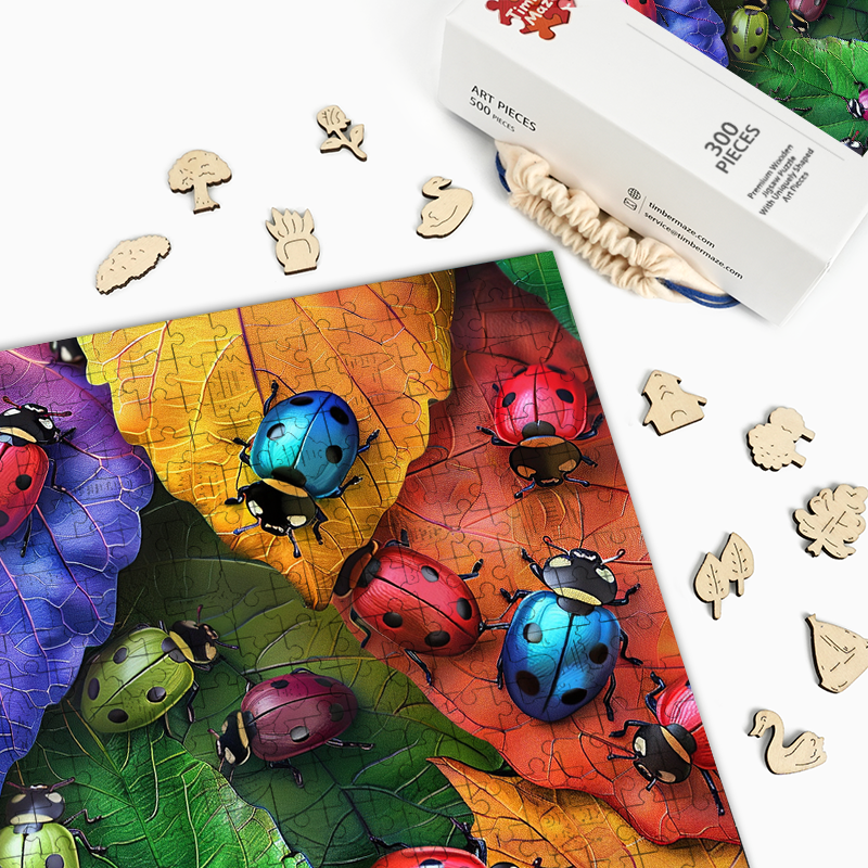 Autumnal Ladybugs - Wooden Jigsaw Puzzle