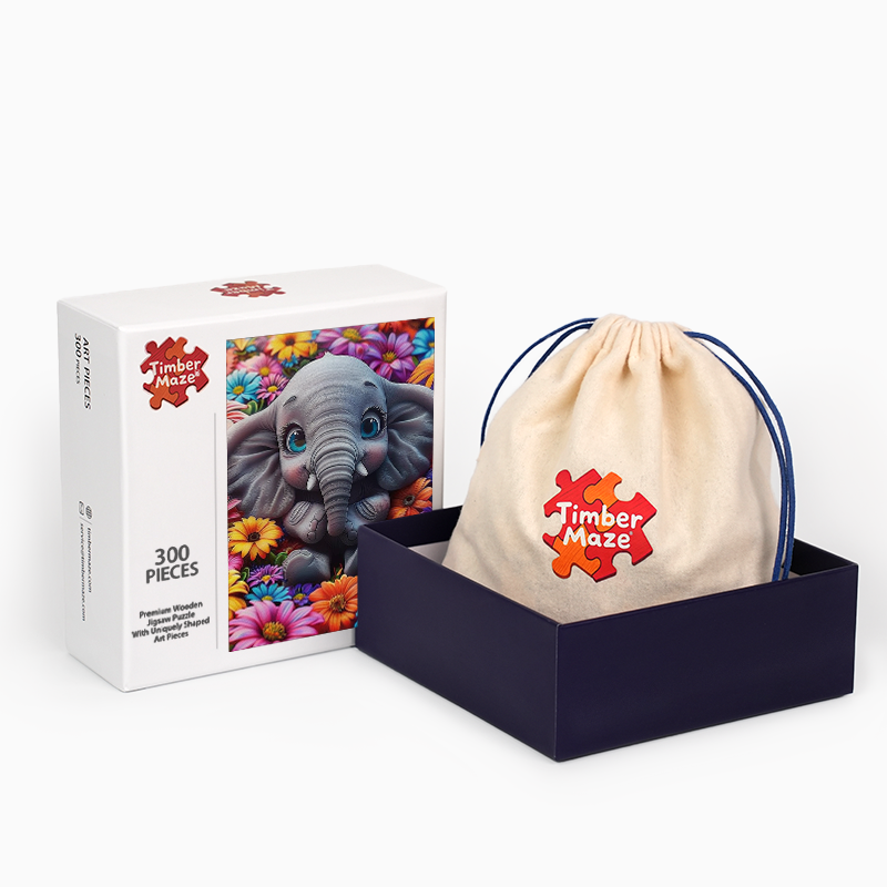 Baby Elephant with Flowers - Wooden Jigsaw Puzzle