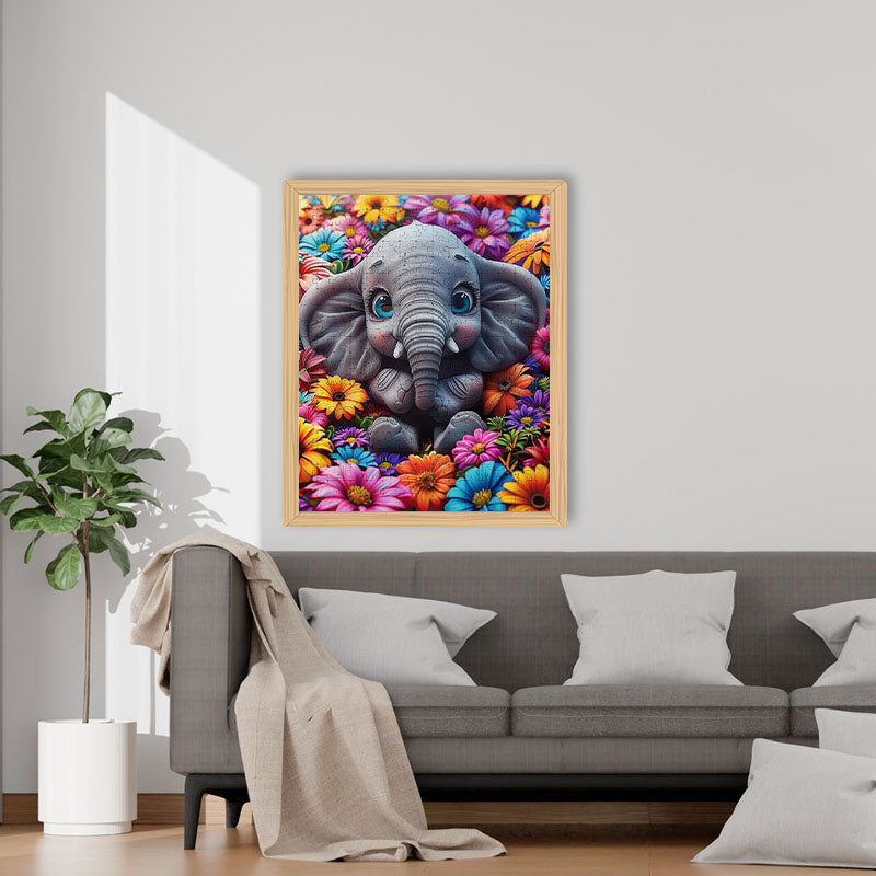 Baby Elephant with Flowers - Wooden Jigsaw Puzzle