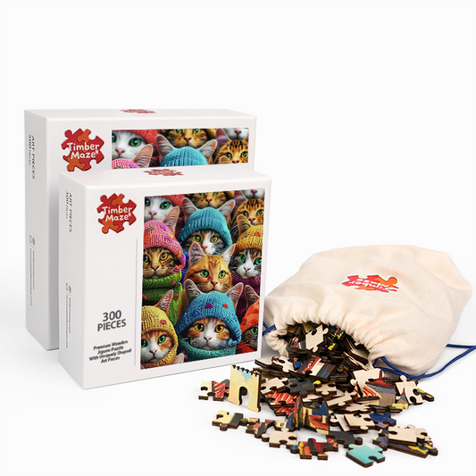 Cats in Knitted Hats - Wooden Jigsaw Puzzle