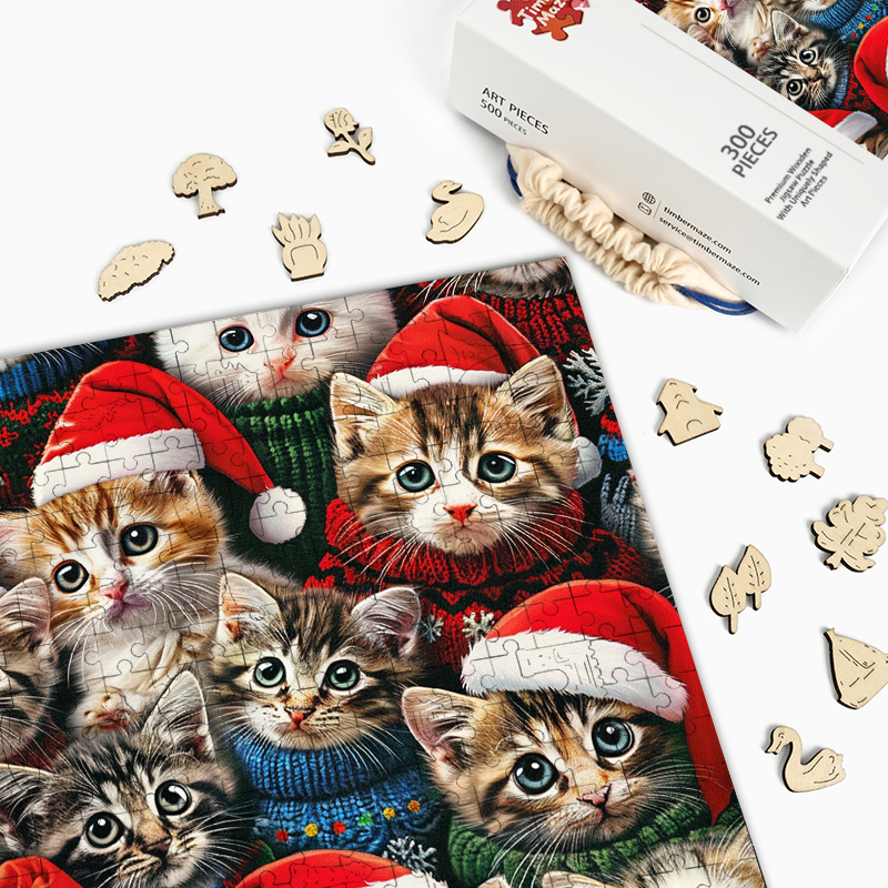 Christmas Kittens - Wooden Jigsaw Puzzle
