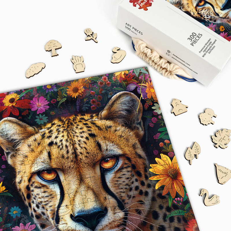 Leopard and Flowers - Wooden Jigsaw Puzzle
