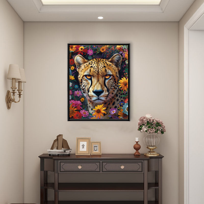 Leopard and Flowers - Wooden Jigsaw Puzzle