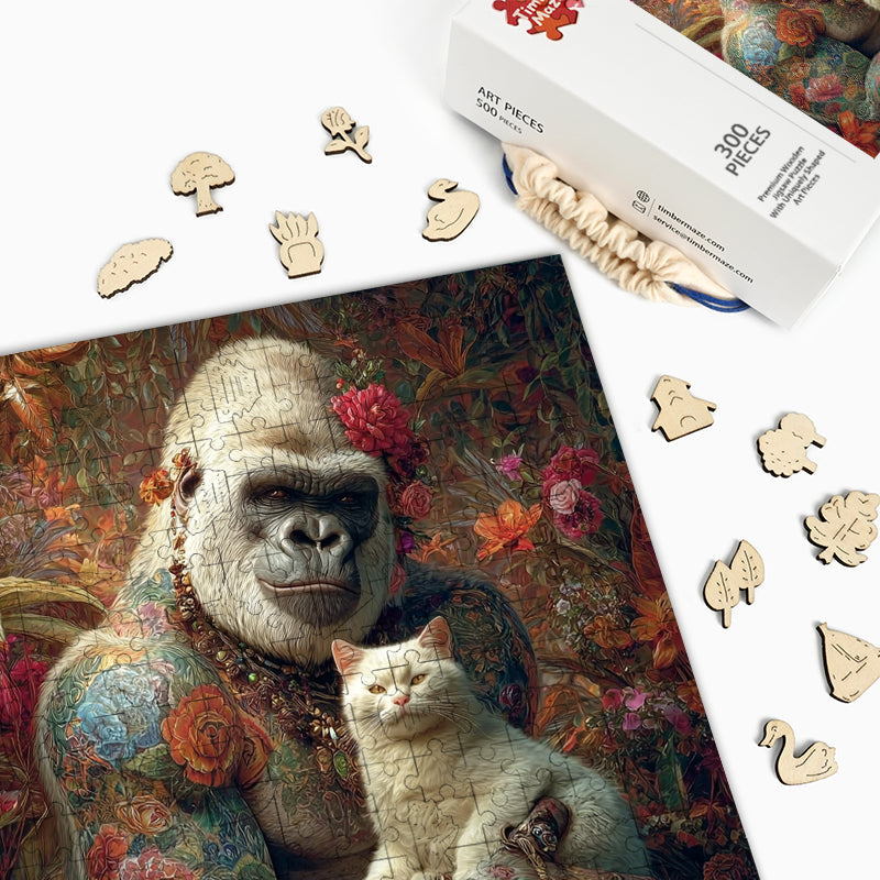 Orangutan and Cat - Wooden Jigsaw Puzzle
