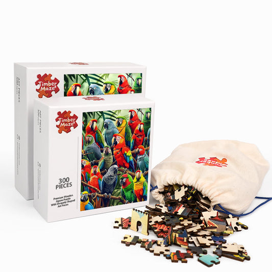 Tropical Parrots - Wooden Jigsaw Puzzle