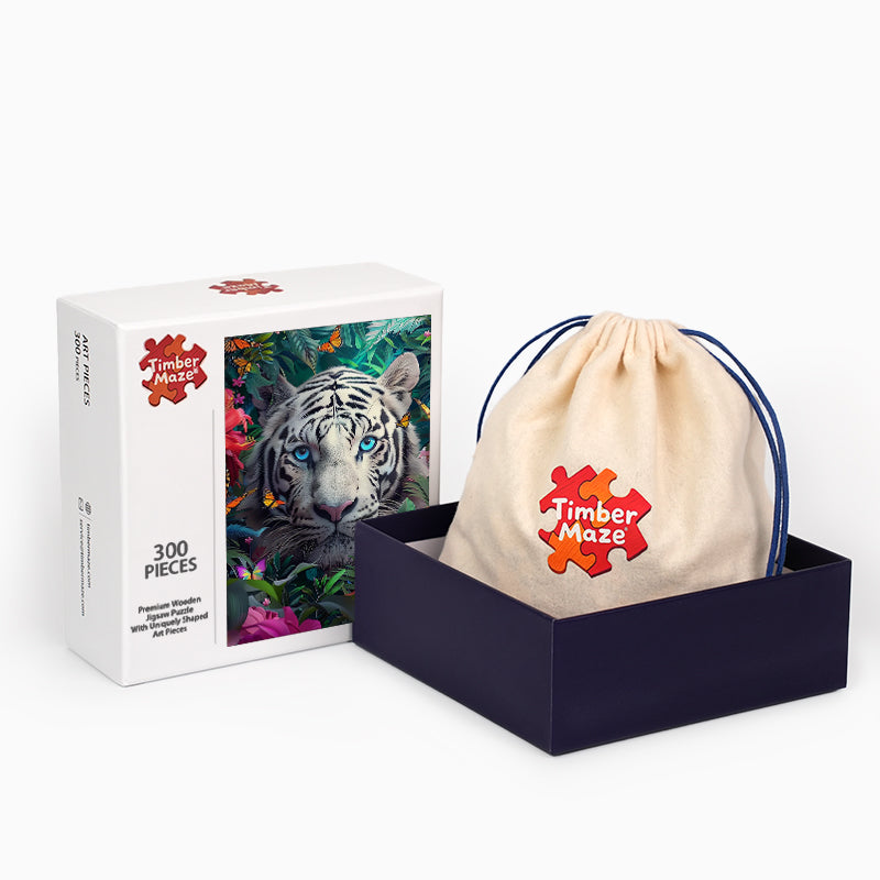 White Tiger in Jungle - Wooden Jigsaw Puzzle