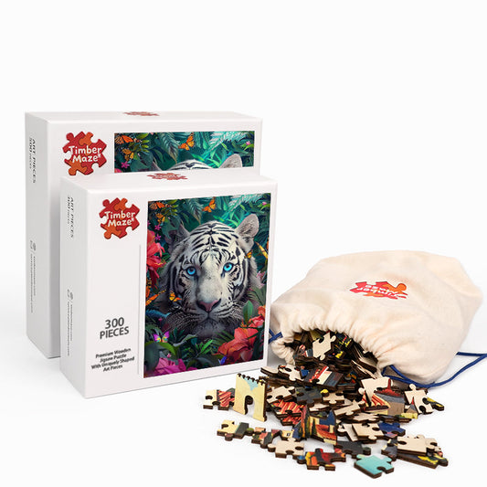 White Tiger in Jungle - Wooden Jigsaw Puzzle