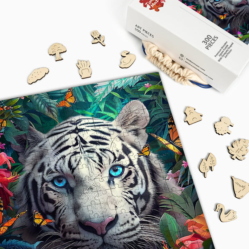 White Tiger in Jungle - Wooden Jigsaw Puzzle