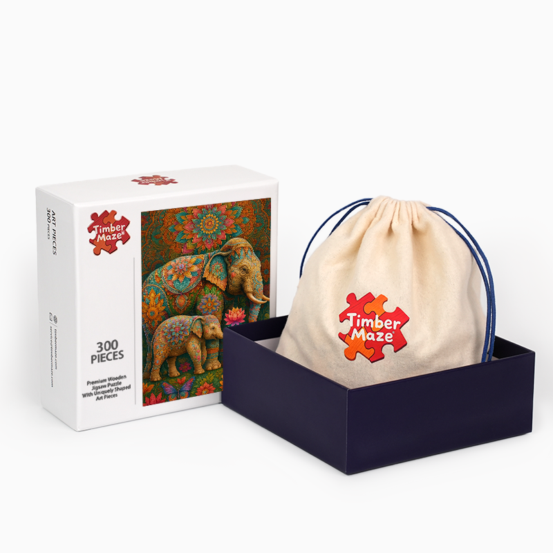 Painted Elephant_ - Wooden Jigsaw Puzzle