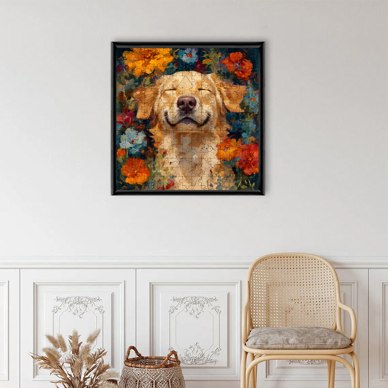Dog in Flowers - Wooden Jigsaw Puzzle