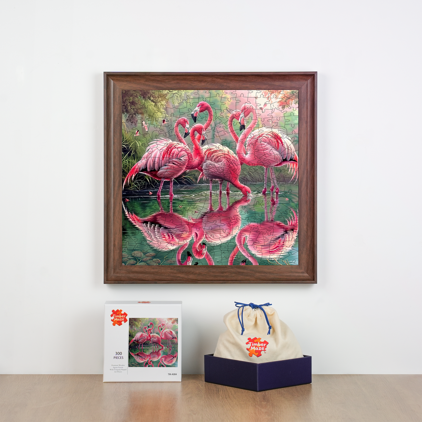 Flamingo Hearts - Wooden Jigsaw Puzzle