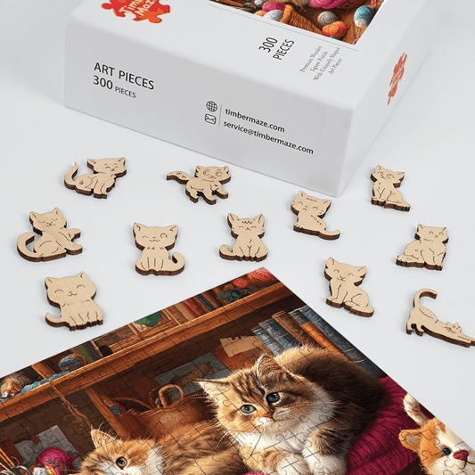 Knitting Cats - Wooden Jigsaw Puzzle