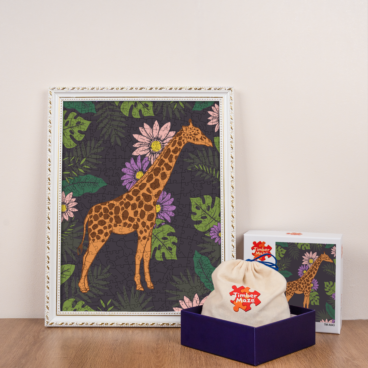 Tropical Giraffe Floral - Wooden Jigsaw Puzzle