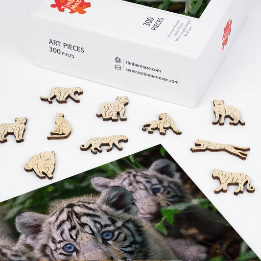 White Tiger Cubs - Wooden Jigsaw Puzzle