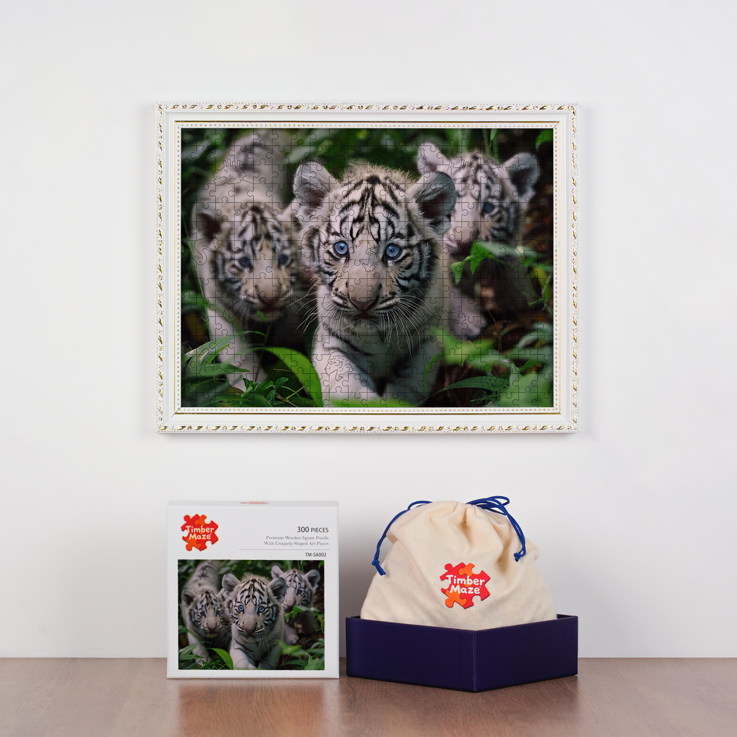 White Tiger Cubs - Wooden Jigsaw Puzzle