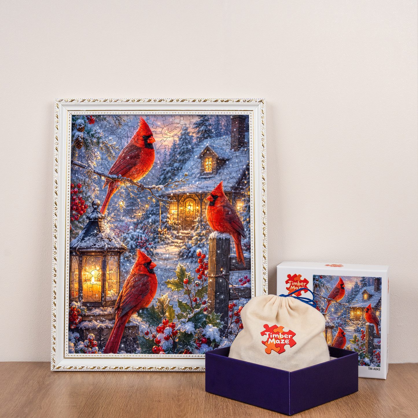 Winter Cardinal Cottage - Wooden Jigsaw Puzzle