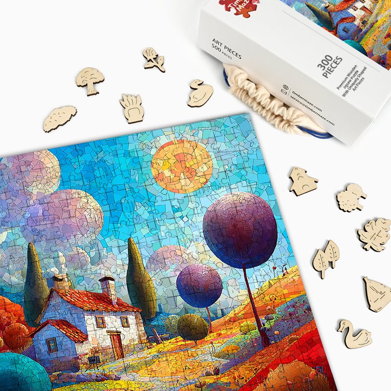 Geometric Garden Retreat - Wooden Jigsaw Puzzle