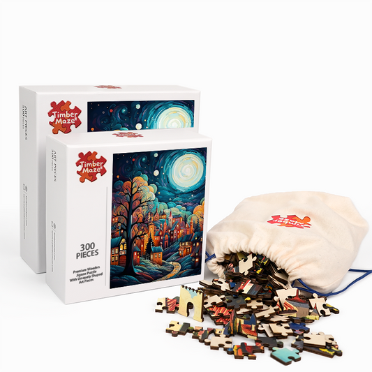 Moonlit Fantasy Village - Wooden Jigsaw Puzzle