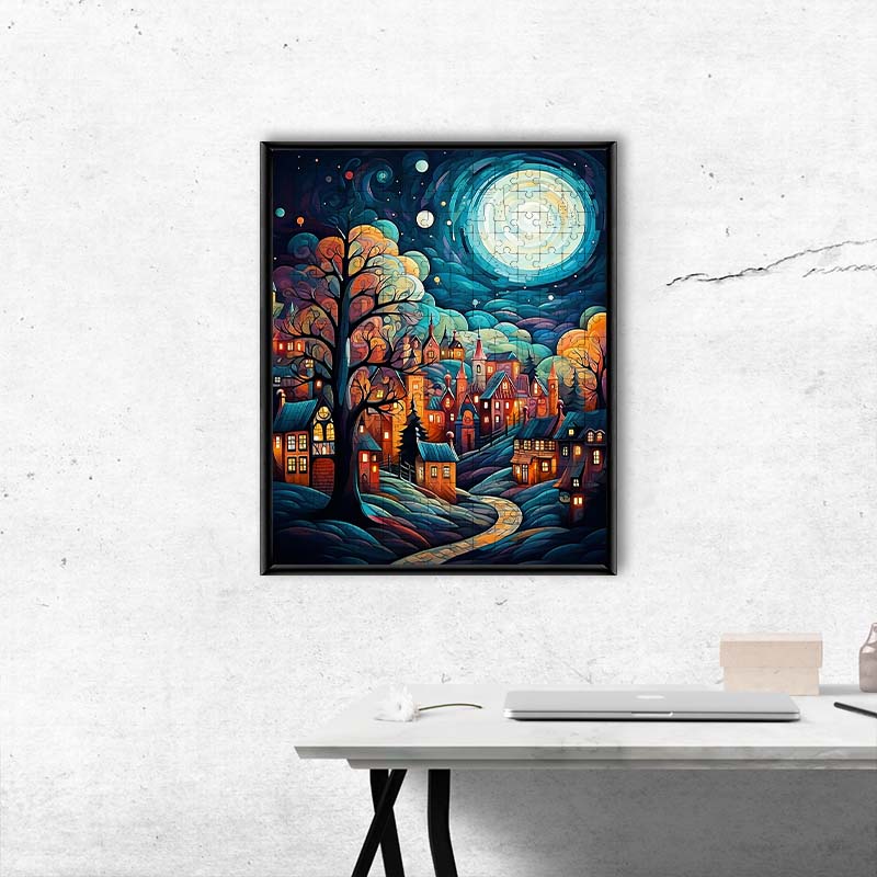 Moonlit Fantasy Village - Wooden Jigsaw Puzzle