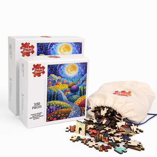 Mosaic Sunlit Village - Wooden Jigsaw Puzzle